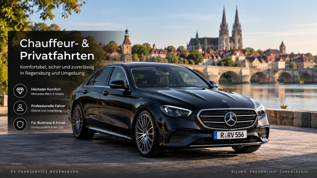 Chauffeur- und Privatfahrten mit Mercedes E-Klasse in Regensburg – PS Fahrservice Regensburg