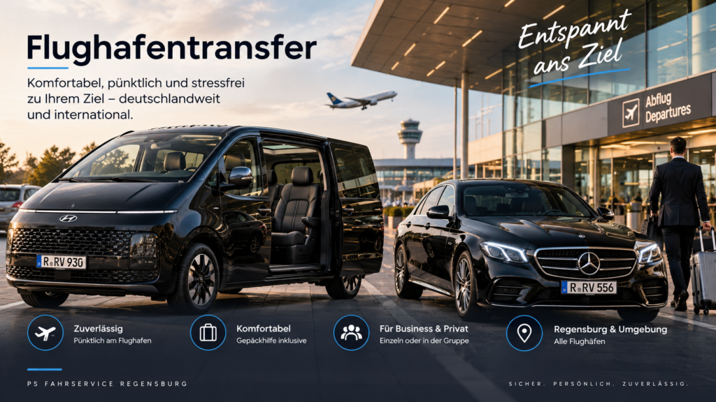 Flughafentransfer Regensburg mit Mercedes E-Klasse und Hyundai Staria zum Flughafen